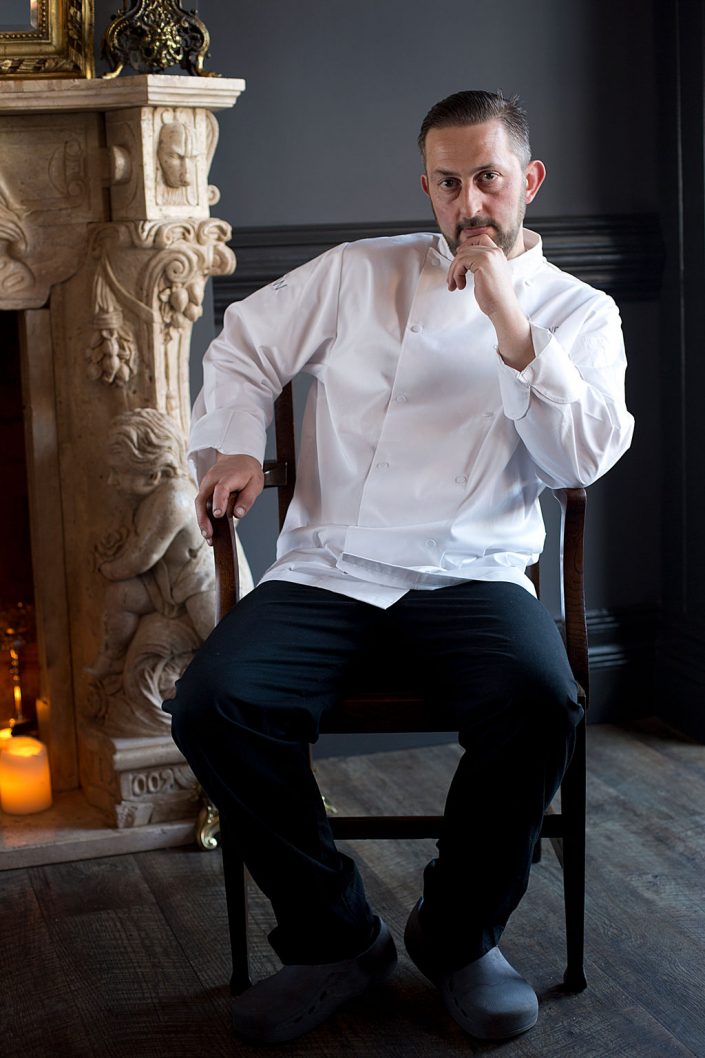 Chef portait UK, photograph of chef seated