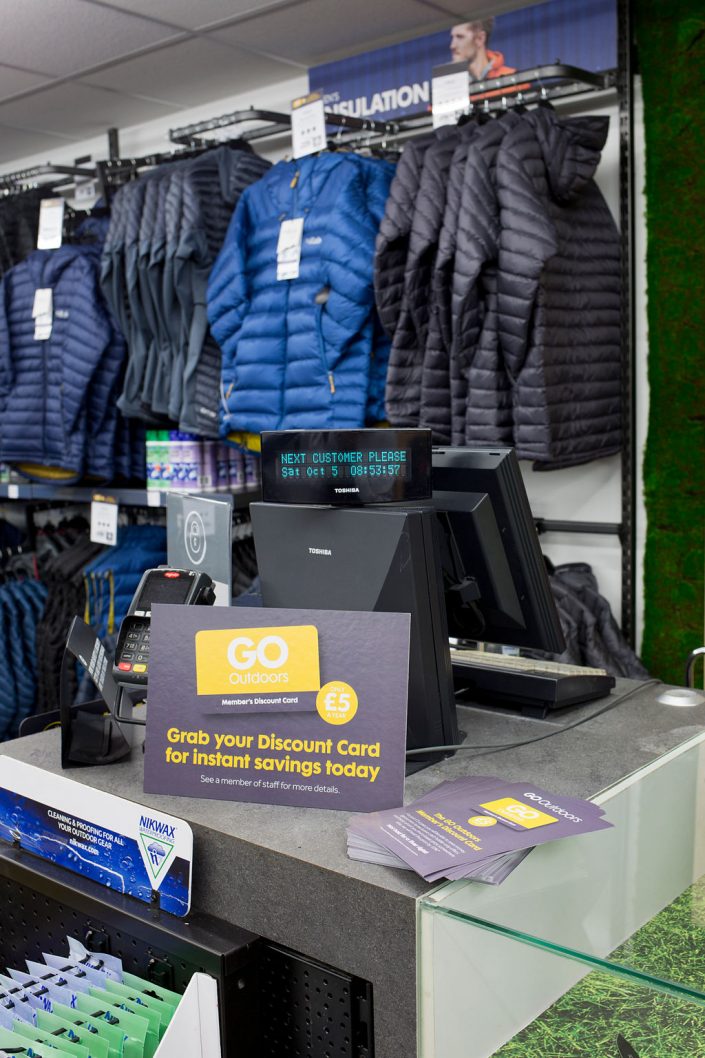 POS display, Interiors, Go Outdoor Southport New store launch, commercial photographer Southport, Liverpool, Wigan