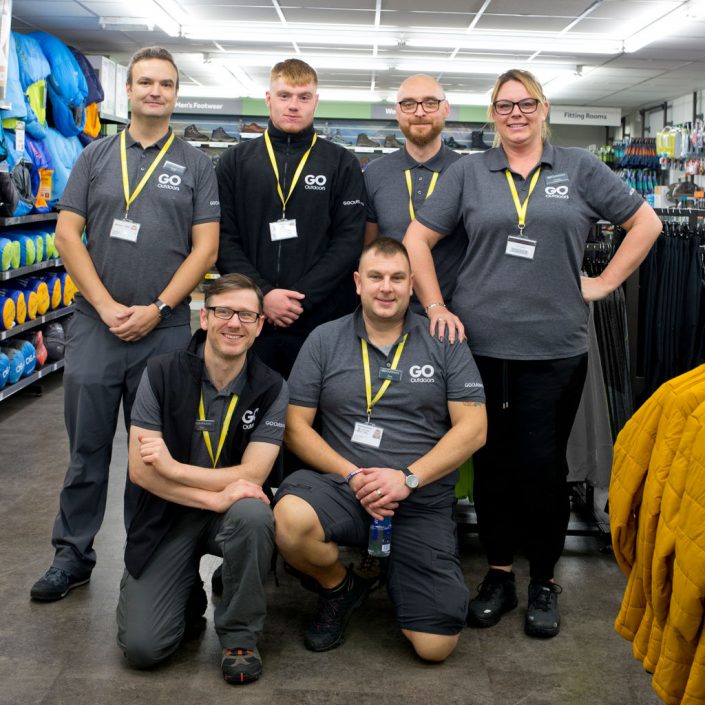 Staff portrait, POS display, Interiors, Go Outdoor Southport New store launch, commercial photographer Southport, Liverpool, Wigan